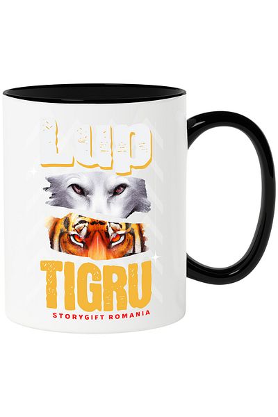 StoryGift Romania Mug Wolf and tiger the strongest, warriors, 330ml, Ceramic with Black Handle, With M,STG