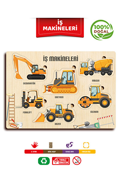 TIME TABLE AHŞAP EĞİTİCİ ÖĞRETİCİ İŞ MAKİNELERİ SOK TAK BUL TAK PUZZLE