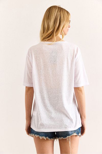 Olalook Women's Lemon White Printed Flared T-Shirt Tsh-19000911