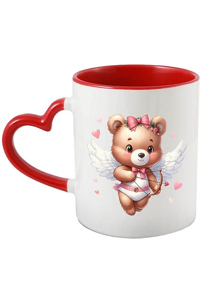 StoryGift Romania Mug with a Cupid teddy bear | illustration | archery | flying | wings | heart, With ,STG.