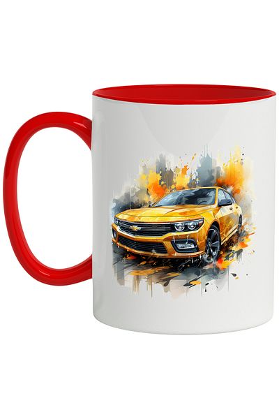 StoryGift Romania Mug With Car, Chevrolet, Watercolor, Paint, Headlights, Multicolor 330 ml, Ceramics, With ,STG.