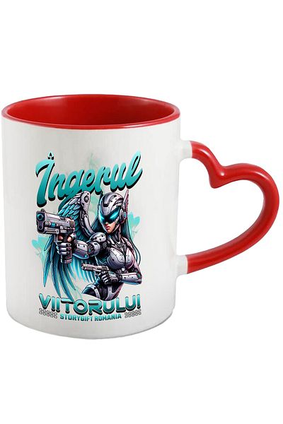 StoryGift Romania Mug Robot Warrior Woman Angel of the Future, 330ml, Ceramic with Heart Handle, With,STG.