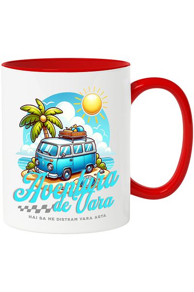 StoryGift Romania Summer Adventure Mug - Let's Have Fun This Summer, 330ml, Ceramic with Red Handle, With ,STG.