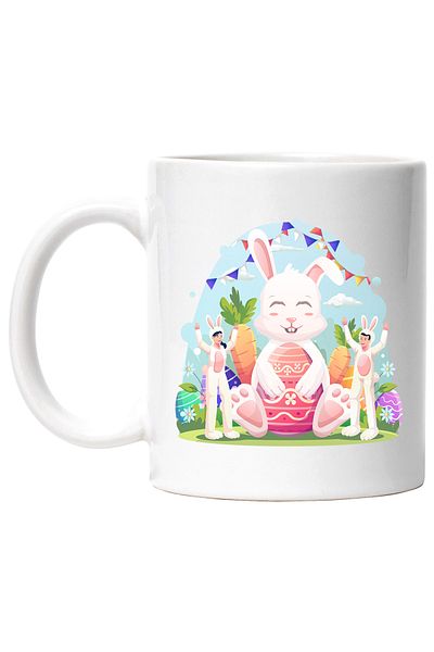 StoryGift Romania Cana Cu Iepure, Costum, Paste, Morcovi, Oua, Multicolor 330 Ml, Ceramica Cu Mane, Cu ,stg