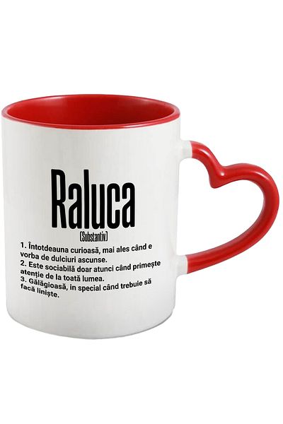 StoryGift Romania Mug With the Name Raluca, and Funny Message, Curious, Sociable, Noisy, 330ml,, With,STG.