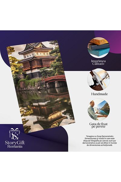 StoryGift Romania Tablou Canvas: Palat Japonez - Apa Natura Verdeata Japonia Pictura Digitala