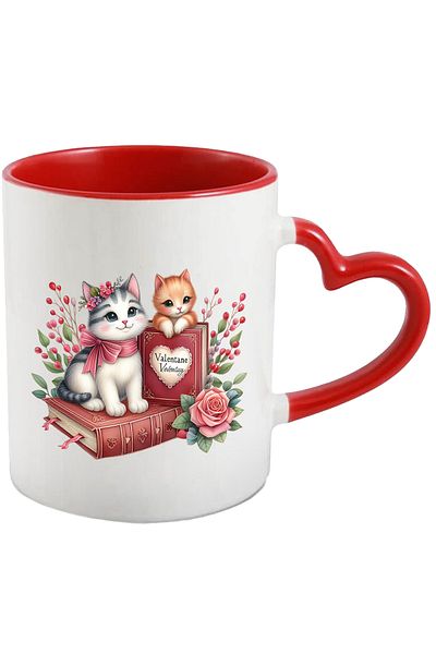 StoryGift Romania Mug with 2 cats holding books | illustration | flower | plants | cheerful | blush, With,STG.