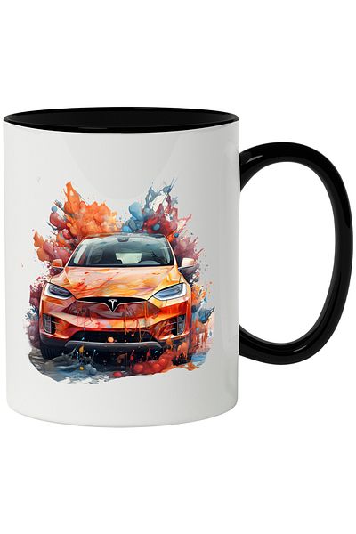 StoryGift Romania Mug With Tesla, Car, Paint, Water, Brand, Multicolor 330 ml, Ceramic with Handle, With,STG.