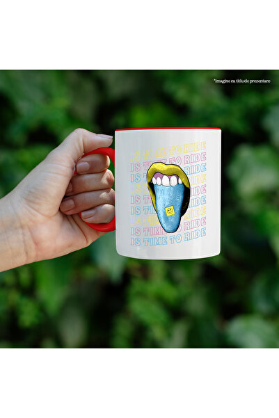 StoryGift Romania Mug With Message In English Is Time To Ride, Tongue, Lips, Sticker, Multicolor 330 m, With ,STG