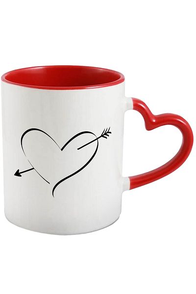 StoryGift Romania Mug with a heart that has an arrow stuck in it - love with Red Heart Handle, With,STG.
