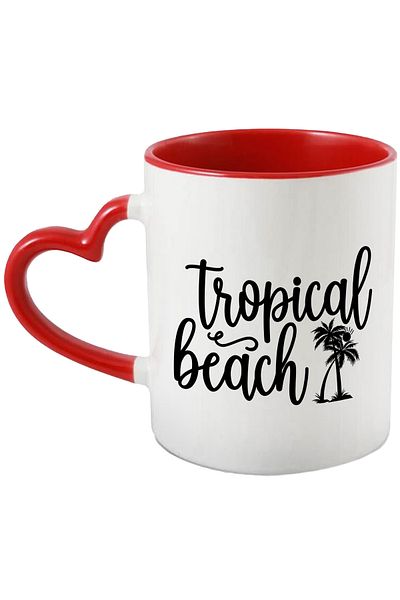 StoryGift Romania Mug with the message "Tropical beach" - tropical beach palm trees with Red Heart Handle, With,STG.