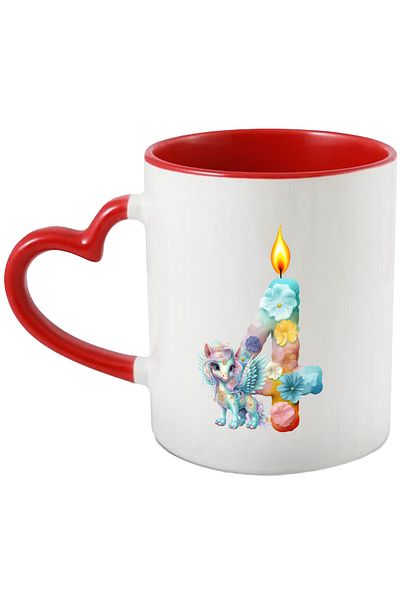 StoryGift Romania Mug with a candle in the shape of the number 4, pony with wings, anniversary, flame, four, With, STG