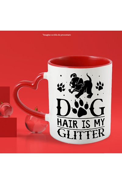 StoryGift Romania Mug with a puppy, paws and the message "Dog hair is my glitter" - dog hair is my glitter.