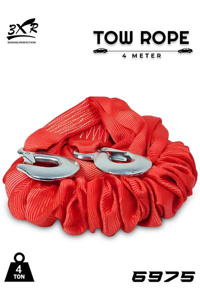 3XR Heavy Duty Tow Rope 4M 4 Ton – Nylon Recovery Strap with Steel Hooks, Multipurpose Use.