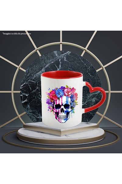 StoryGift Romania Mug with a skull, illustration, flowers, red, blue, plants, abstract with Handle, With,STG.