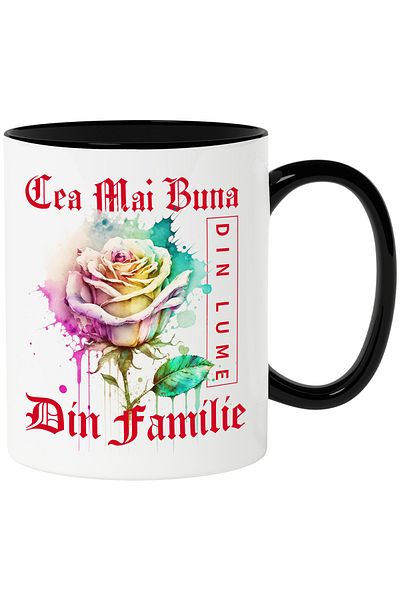 StoryGift Romania Cana Cu Textul Cea Mai Buna Din Familie, Din Lume, Floare, Trandafir Colorat, Wa, Cu ,stg