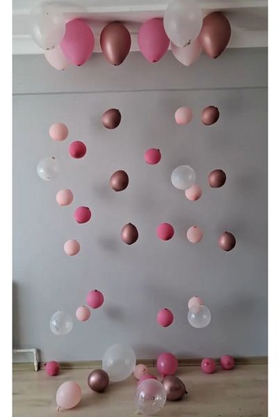 Çemrek Süs Parti Pink White Chrome Pink Balloon Rain Set 51 Pieces
