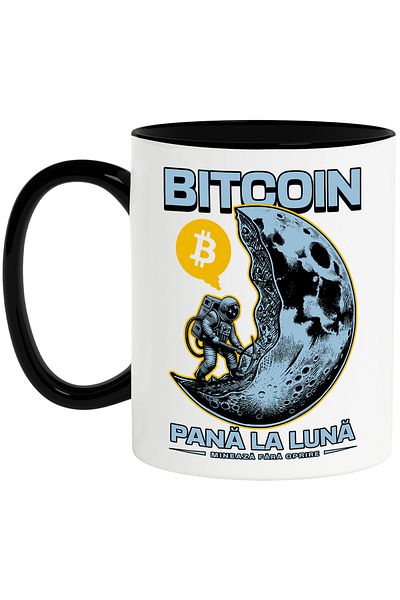 StoryGift Romania Astronaut Mug on the Moon Bitcoin to the Moon. MINEAZA, 330ml, Ceramic with N Handle, With ,STG.