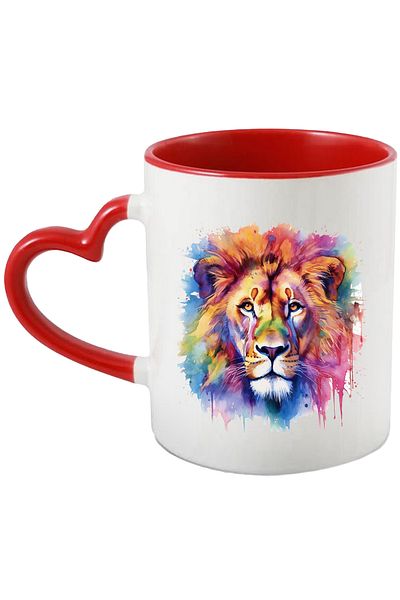 StoryGift Romania Lion Head Mug, Animal, Watercolor, Paint Splatter, Multicolor 330 ml, Ceramics, With ,STG.