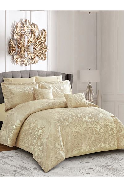 Donetella Premium King Comforter Set 8-Pcs, Jacquard Bedding with 350 GSM Poly Silk Filling