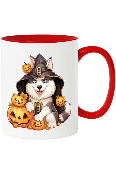 StoryGift Romania Mug with an Alaskan Malamute dog | illustration | hood | Halloween | pumpkins, With,STG.