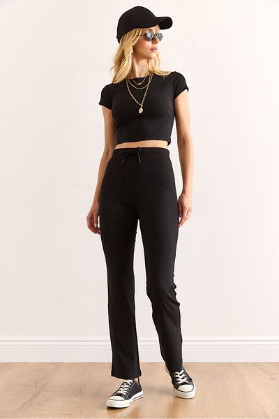 Olalook Women Black Top T-Shirt Bottom Spanish Pants Cotton Team Tkm-19000386