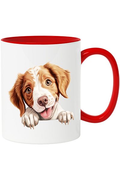 StoryGift Romania Mug with a happy puppy | illustration | white | brown | claws | paws | good |, With ,STG.