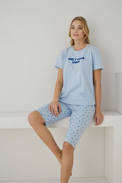 FORMO Set de pijamale Capri natural cu mâneci scurte, 100% bumbac organic, cu modele florale