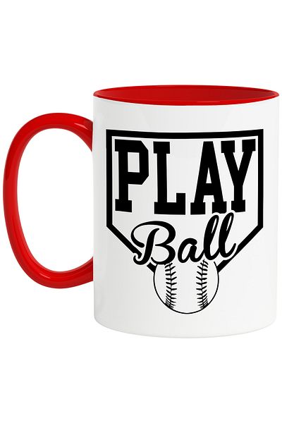 StoryGift Romania Baseball ball mug with the message "Play ball" - play ball with Red Handle, Cu Man, STG.