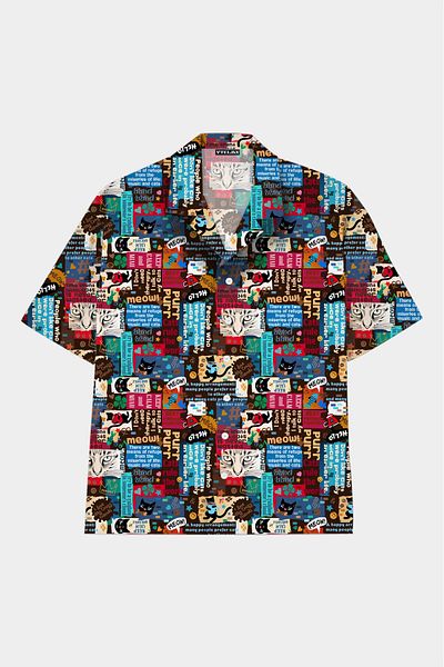 Vatkalimon Men's Women's Relax Fit Summer Ash Collar Patterned Viscose Short Sleeve Oversize Shirt