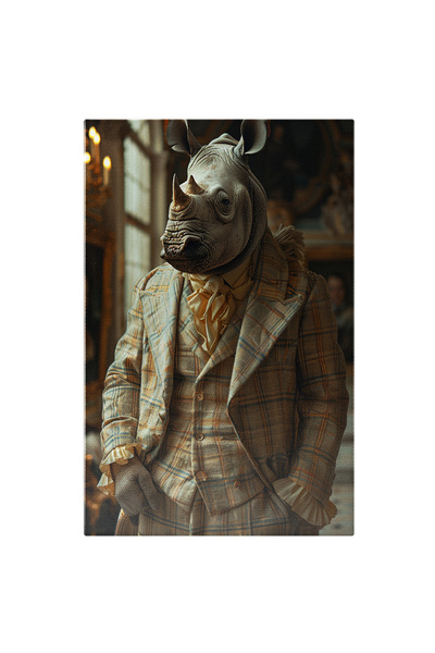 StoryGift Romania Tablou Canvas Costum Bej În Carouri Purtat De Un Rinocer- A...