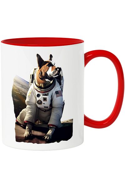 StoryGift Romania Mug with Dog in Astronaut Costume, Galaxy, Stars, Spaceship, Ceramic, 33, With, STG.