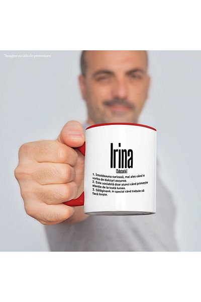 StoryGift Romania Mug With Name Irina, and Funny Message, Curious, Sociable, Noisy, 330ml, , With ,STG.