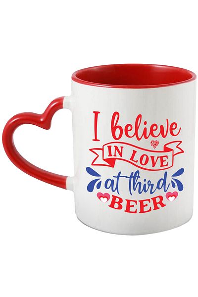 StoryGift Romania Mug with hearts and the message "I believe in love on the third beer" - alcoholic beverage c, Cu,STG.