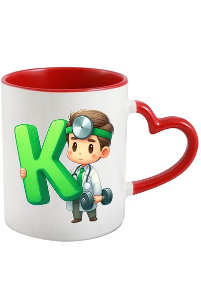 StoryGift Romania Mug with a doctor holding the letter "K" | illustration | school | medicine | alphabets, Cu,STG.