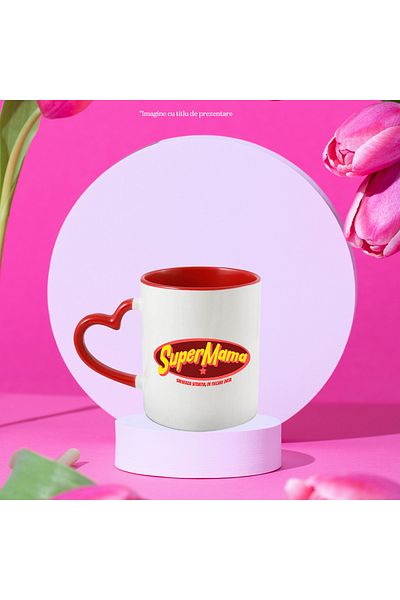 StoryGift Romania Super mama mug, mommy mom, family hero, 330ml, Ceramic with Red Heart Handle, With Ma, STG