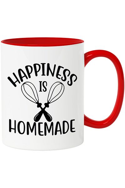 StoryGift Romania Mug with the message "Happiness is homemade" - happiness is "made" at home cooked with Ma, Cu, STG.