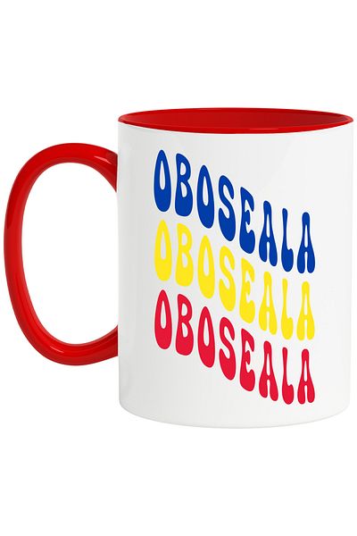 StoryGift Romania Mug The Word Fatigue, in the Colors of the Romanian Flag, Red, Yellow, Blue, , With ,STG.