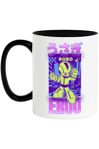 StoryGift Romania Robo Hero Video Game Cartoon Mug for Kids, 330ml, Ceramic with Black Handle, With Ma,STG.