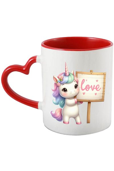 StoryGift Romania Mug with a cheerful unicorn, illustration, the message "Love", love, affection, Valenti, With, STG