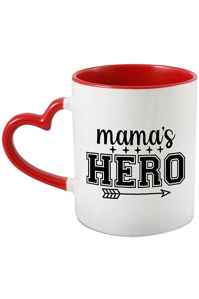 StoryGift Romania Mug for a son whose mother is proud of him with the message "Mama's hero" with M, Cu, STG.