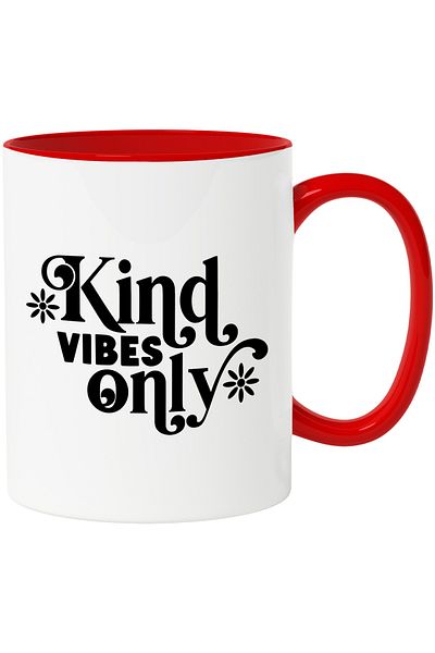 StoryGift Romania Popcorn mug with the text "Kind vibes only" - only good vibes with Red Handle, With ,STG.