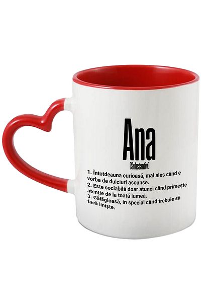 StoryGift Romania Mug With Name Ana, and Funny Message, Curious, Sociable, Noisy, 330ml, Ce, Cu, STG.