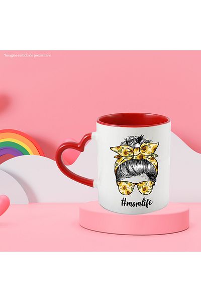 StoryGift Romania Mug with the message "#Momlife", illustration, mother, life, housewife, hair tied, eye, With, STG.