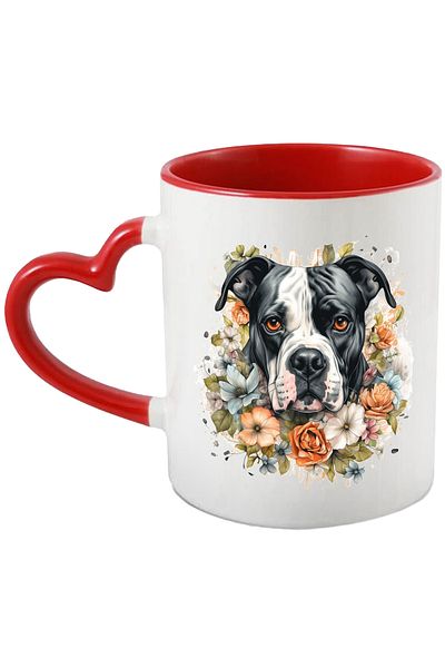 StoryGift Romania Mug with a serious, slightly sad dog, Boxer, black, white, popcorn, nature, abst, With ,STG.