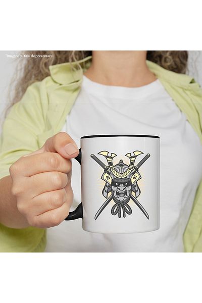 StoryGift Romania Mug With Oni Mask, Samurai, Sword, Asian, Warrior, Multicolor 330 ml, Ceramics, With ,STG