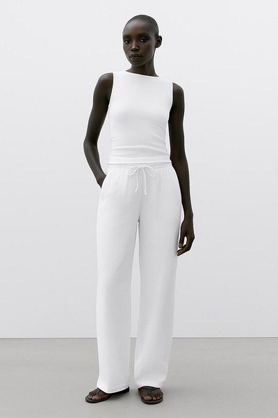 HAKKE Elastic Waist Muslin Palazzo Trousers