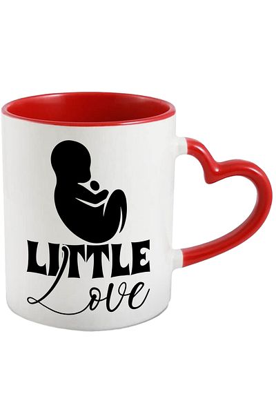StoryGift Romania Mug with a baby and the text in English "Little love" - ​​care with Red Heart Handle, With ,STG.