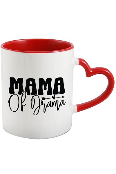 StoryGift Romania Mug with heart and the text "Mama of drama" - mother of drama family with Heart Handle, With ,STG