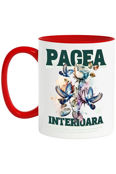 StoryGift Romania Inner Peace Mug, 330ml, Ceramic with Red Handle, With Red Handle STG, STG, STG.